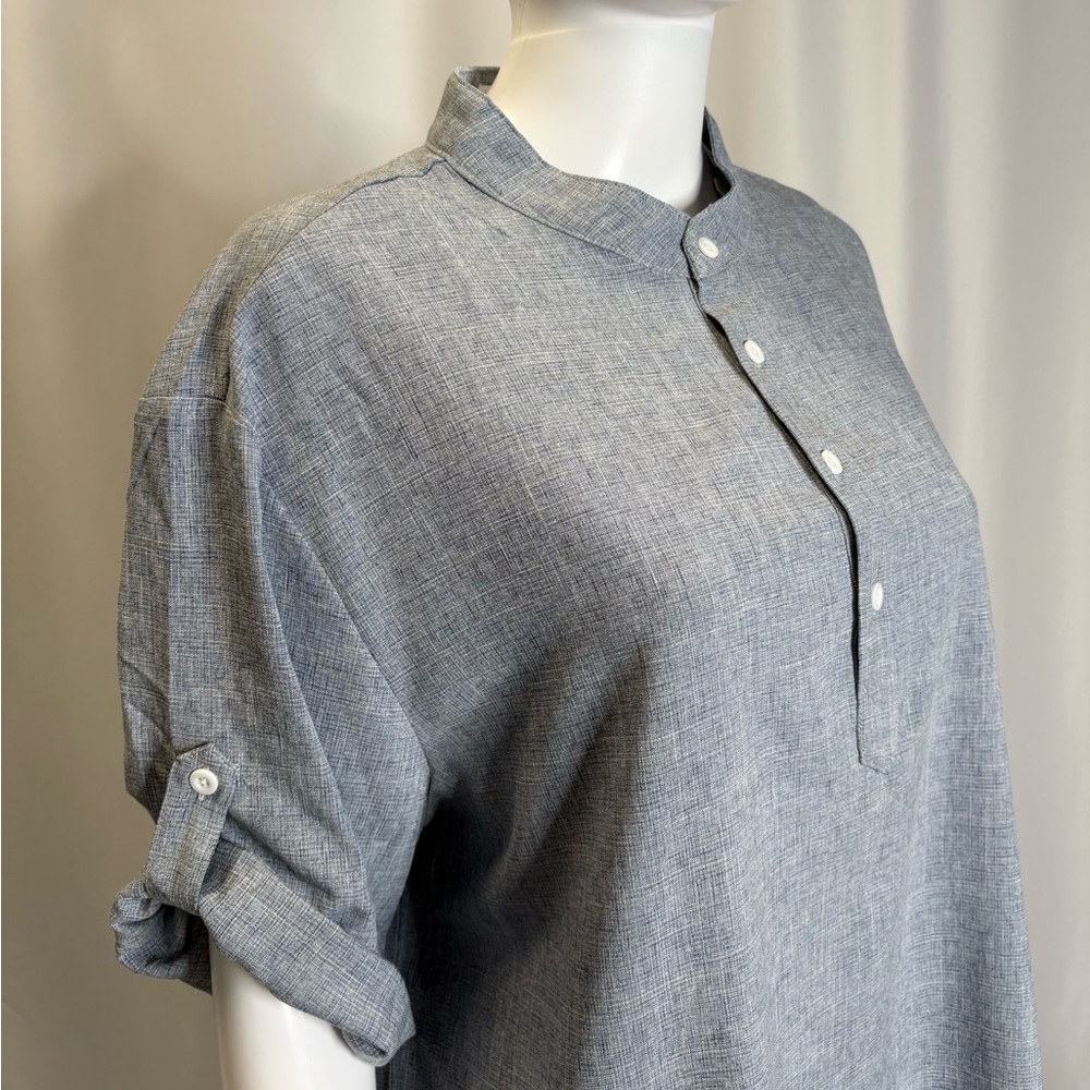 NWT Coofandy 1/2 Button Placket Popover Blouse Womens Sz Large Roll Short Sleeve - Picture 7 of 10